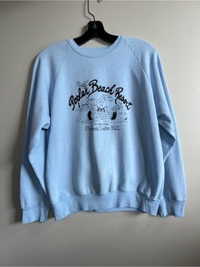 Vintage Poplar Beach Resort Crewneck Sweatshirt Green Lake BC Light Blue Large